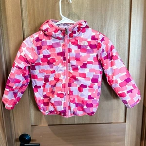 The North Face Girls Reversible Hoodie Jacket Mossbud Pink Pattern Size 5 Girls - Picture 1 of 8