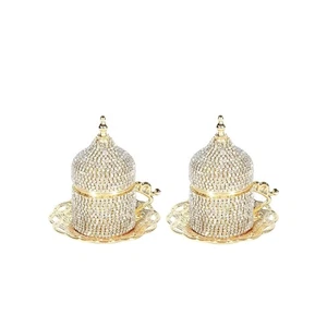 2 Stück Türkische Kaffeetasse Set Untertassen Halter Verziert (Gold) - Bild 1 von 6