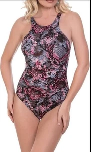 MAGICSUIT Danika One Piece Swimsuit Python Print Size 8 High Neck Strappy Halter - Picture 1 of 13