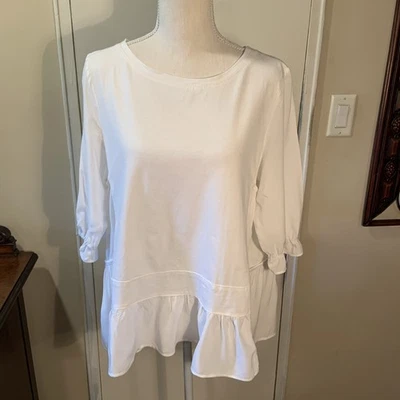 Chic Wish White Ruffled 3/4 Sleeve Boho Blouse Size L/XL - Image 1 of 4