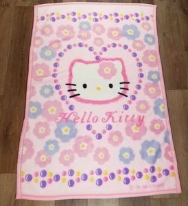 SanRio HELLO KITTY  Cutter Craft Blanket Pink Floral Bubbles Japan 38x58 FLAWS - Picture 1 of 8