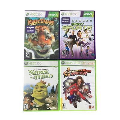 Xbox 360 Game Lot: Kinectimals, Kinect Sports, Shrek, PocketBike Racer - Image 1 of 4