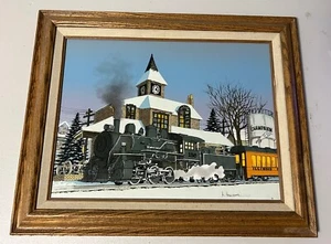 Vintage H. Hargrove Seriograph schneebedeckter Zug am Bahnhof Champaign Illinois - Bild 1 von 10