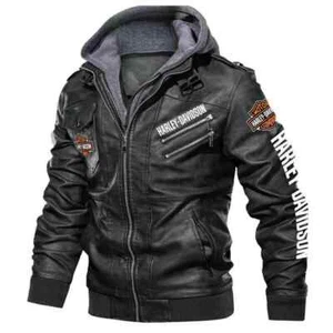 New Men’s Motorcycle Harley Davidson Genuine Leather Removable Hoodie HD Jacket - Picture 1 of 5