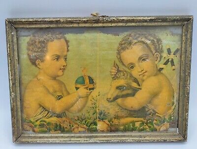 Antica Rara Stampa Piccolo San Giovanni Battista Con Cornice Legno Fine 1800 XIX • 25€