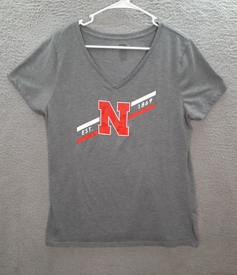 Nebraska Cornhuskers Shirt Womens Large Gray V Neck NCAA Sports University - Image 1 of 4