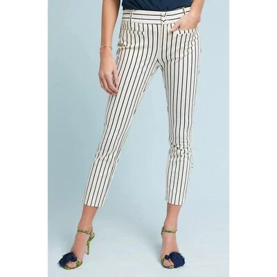 Anthropologie Essential Striped Slim Trousers Black White Cropped Size 0 - Image 1 of 4