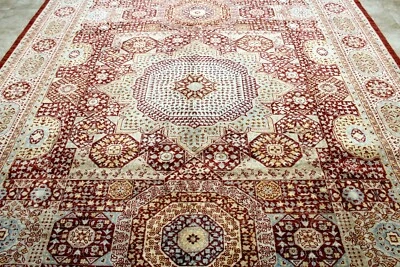 ALFOMBRA PAKISTANÍ RARA MAMLUKE TINTE VEGETAL ANUDADA A MANO 9X12 OBRA MAESTRA COMO NUEVA Foto 1 de 4