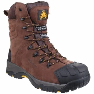 Amblers AS995 Pillar Waterproof Hi-leg Lace up Safety boots Brown RO SRC Leather - Picture 1 of 5