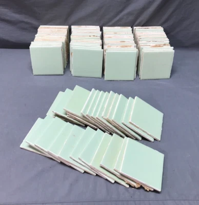 VTG Lot 95 Robertson Jadeite Green Ceramic Bathroom Tiles 4" Sq Old 604-25B - Image 1 of 4
