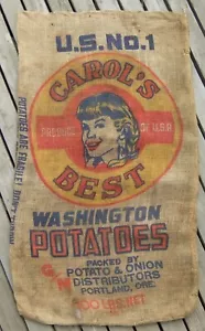 Vntg Carols Best Washington Potatoes Gunny Sack Potato Distributors Portland ORE - Picture 1 of 8