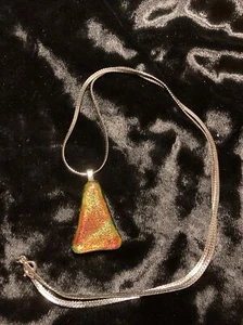 VTG 80’s Orange-iridescent Thermoplast Necklace Silver Snake Chain 22” - Picture 1 of 4