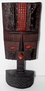 Tribal Statue Figure Mask Wood & Metal 13" Tabletop Art Handcrafted in Ghana - Picture 1 of 10