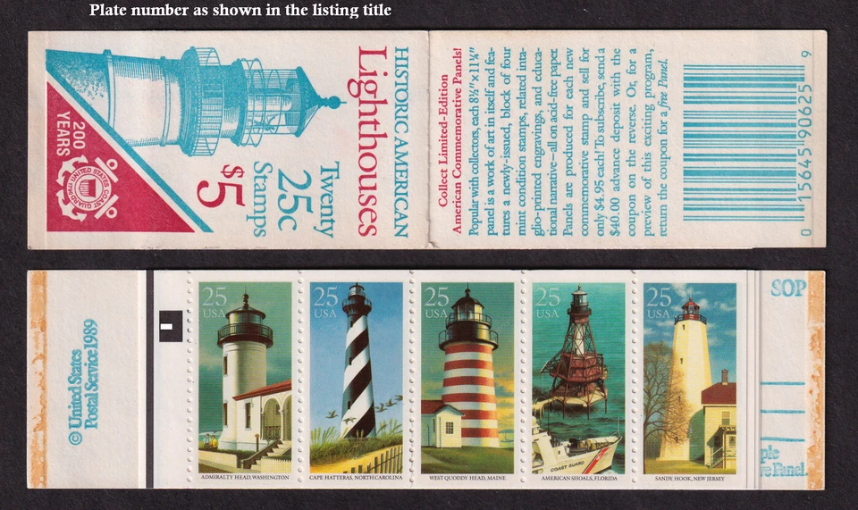 1990 Lighthouses 5 different BK171 (4 Sc 2474a panes) mint complete plate no. 2 - Image 1 of 1