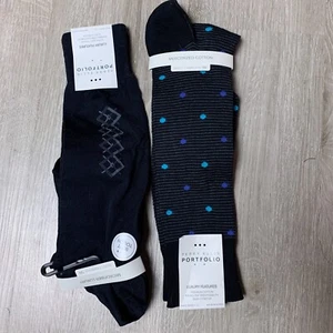 Perry Ellis elegante lässige mehrfarbige 2 Paar Herrensocken neu Baumwolle Elasthan weich - Bild 1 von 6