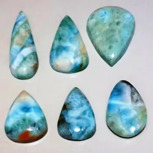 155 Ct Natural Sky Blue Designer Larimar Pear Lot Cabochon Gemstone CI-399 - Picture 1 of 4