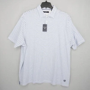 Cremieux Classics Men's Polo Shirt XXL White Blue Stripes 100% Cotton NWT - Picture 1 of 12