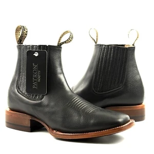 MENS BOTIN WESTERN ANKLE BOOTS SQUARE TOE FULL GRAIN LEATHER VAQUERO RANCH 205 - Picture 1 of 5