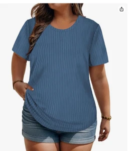 Women’s Plus Size T-Shirts Short Sleeve 3XL Dark BLUE Summer Casaul Tops - Picture 1 of 6