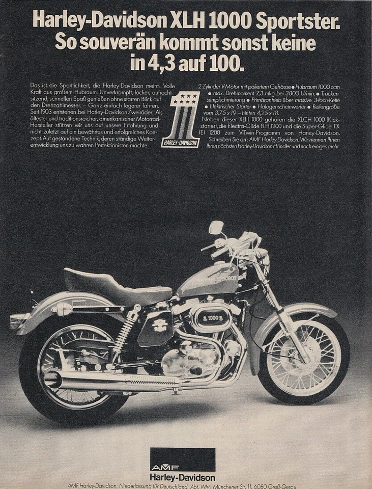 Harley-Davidson XLH 1000 - Reklame Werbeanzeige Original-Werbung 1977 (1) - Bild 1 von 1