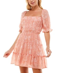 Row A Kleid Damen XL Rosa Blumenmuster Mini Rüschen Puffärmel Boho Cottagecore - Bild 1 von 12