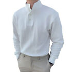 ? Men Button High Neck Stand Collar Solid Blouse Long Sleeve Top Cotton Shirt