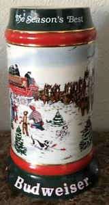 Vintage 1991 Budweiser Anheuser Busch Holiday Beer Stein Clydesdale Horses Wagon - Picture 1 of 5