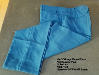 VGUC Men's Vintage Blue Haband Pants Lightweight Polyester Measures 36 x 29 - Image 1 of 4