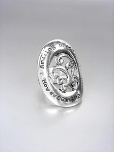 INSPIRATIONAL Bible Verse Scripture Silver AMAZING GRACE Crystals Stretch Ring - Picture 1 of 3
