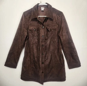 Chico's Damen Wildleder Knopfleiste schicke Longjacke braun Gr. 1 (M) - Bild 1 von 8