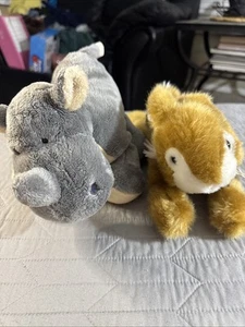 2 Plush Stuffed Animals Rhino And Rabbit - Picture 1 of 15