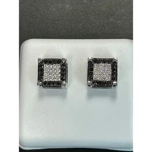 MOISSANITE earrings with Rhodium plating- screwbacks,Mens, hip hop square kite - Picture 1 of 3