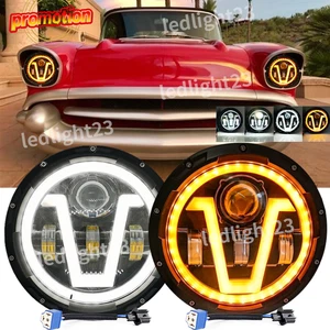Pair 7" Round LED Headlights With Halo DRL Fit Chevrolet 53-1957 Bel Air/150/210 - Picture 1 of 16