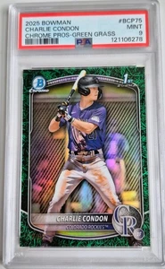 2025 Bowman Charlie Condon 1st Bowman Green Grass Refractor #/99 PSA 9 MINT - Picture 1 of 2