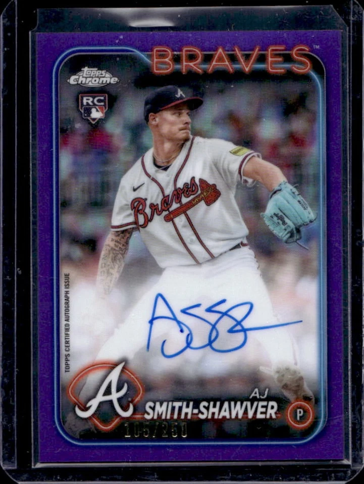 2024 Topps Chrome AJ Smith-Shawver Rookie Auto RC Purple Refractor #105/250 - Image 1 of 2