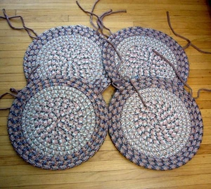 4 VTG 16" Round Chair Pads Braided Tie On Seat Cushion Multicolor Jute Browns - Picture 1 of 2
