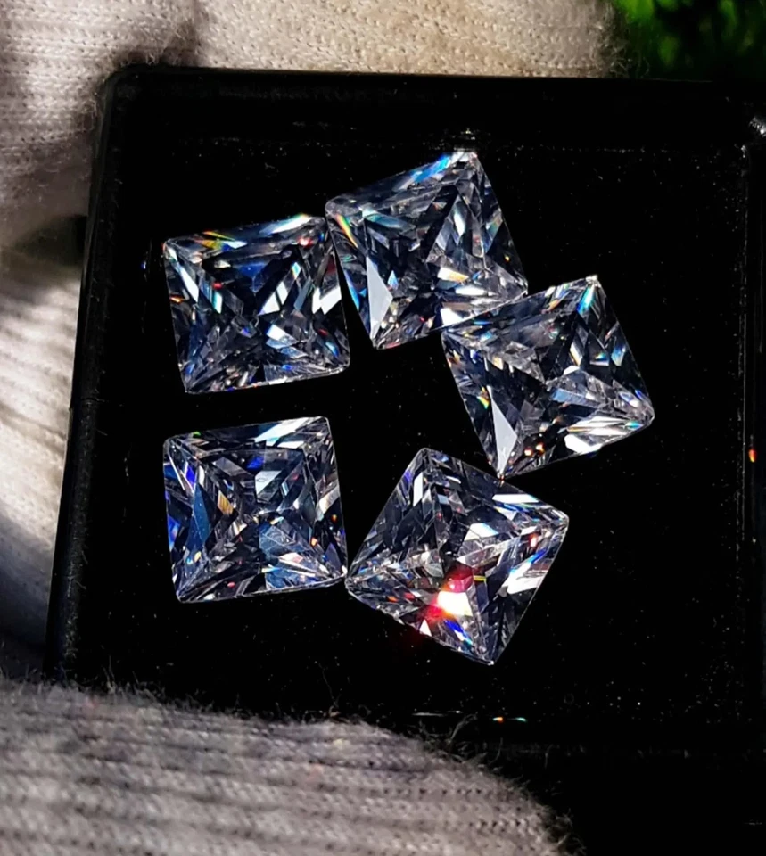 Lote de 5 piezas 75 quilates NATURAL circón blanco corte cuadrado faceta camboyana A+ PIEDRAS PRECIOSAS Foto 1 de 4