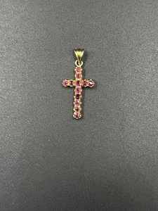 14K Gold Cross Pendant with Genuine Rubies Religious Necklace Charm, Gift-Ready - Picture 1 of 6