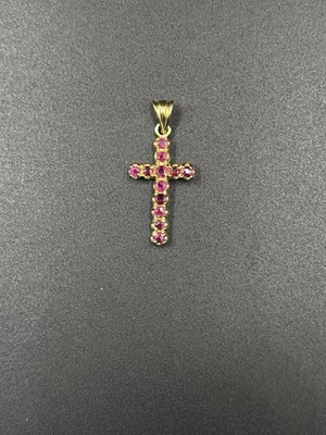 14K Gold Cross Pendant with Genuine Rubies Religious Necklace Charm, Gift-Ready - Image 1 of 4