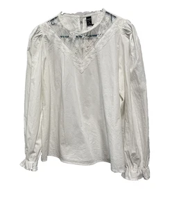 Dazy Damen Bluse Spitze Ballonärmel weiß Gr. L Boho Bauernhaus feminin - Bild 1 von 11