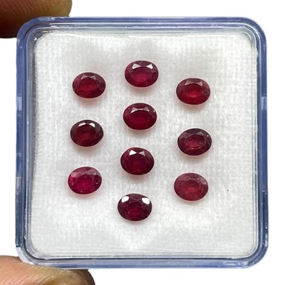 10 Pcs Natural Ruby Mozambique 5x4mm Oval Cut Rich Red Loose Gemstones Lot - Image 1 of 4