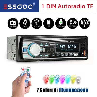 1 DIN MP3 7Farben Autoradio Mit AM USB Bluetooth Freisprech Fernbedienung TF AUX - Bild 1 von 4