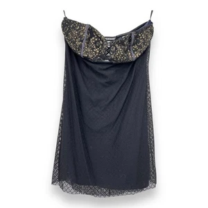 Mini abito senza spalline vintage Free People intimamente lingerie nero oro grande - Foto 1 di 6