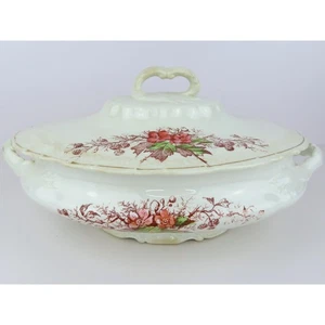 John Maddock Sons Royal Gemüseschale mit Glasdeckel Eisenstein Floral Antik - Bild 1 von 16