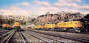 Robert West 493 Union Pacific Union Pacific Double Stacks Railroad Art Print AP - Picture 1 of 1