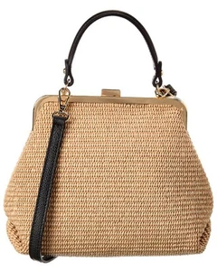 Persaman New York Isla Kisslock Straw & Leather Satchel Women's Brown - Picture 1 of 4