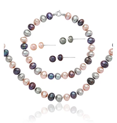 Plata de ley 925 6 mm negro rosa gris redondo perla cultivada de agua dulce... Foto 1 de 4