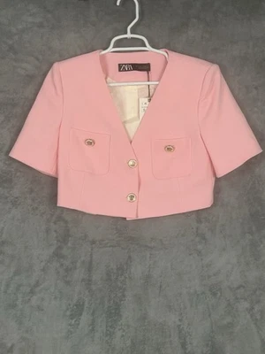 Zara Blazer Womens Small Pink Cropped Short Sleeve New NWT Career Cute - Image 1 of 4