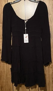 NWT M CHELSEA & VIOLET Long Sleeve Ruffle Tiered Smocked Babydoll Dress Black - Picture 1 of 7