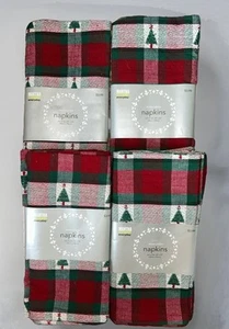 Martha Stewart Winter Jubilee 20"x20" Napkins Set of 8 Red Xmas Trees Cotton - Picture 1 of 1